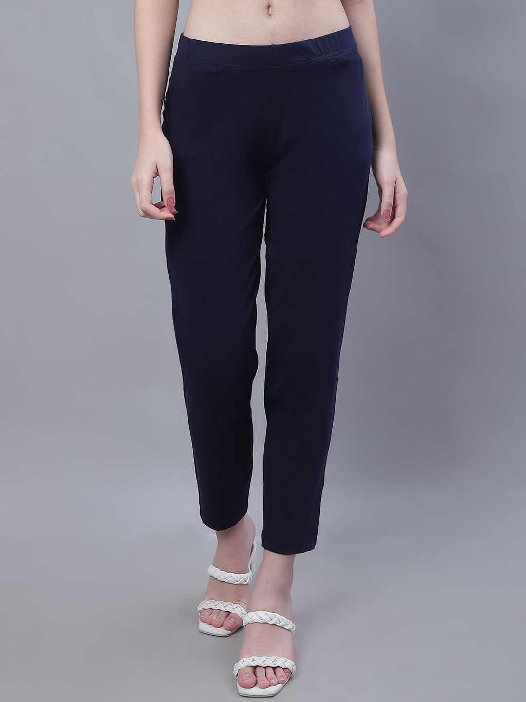 

Cantabil Women Comfort Cotton Cigarette Trousers, Navy blue