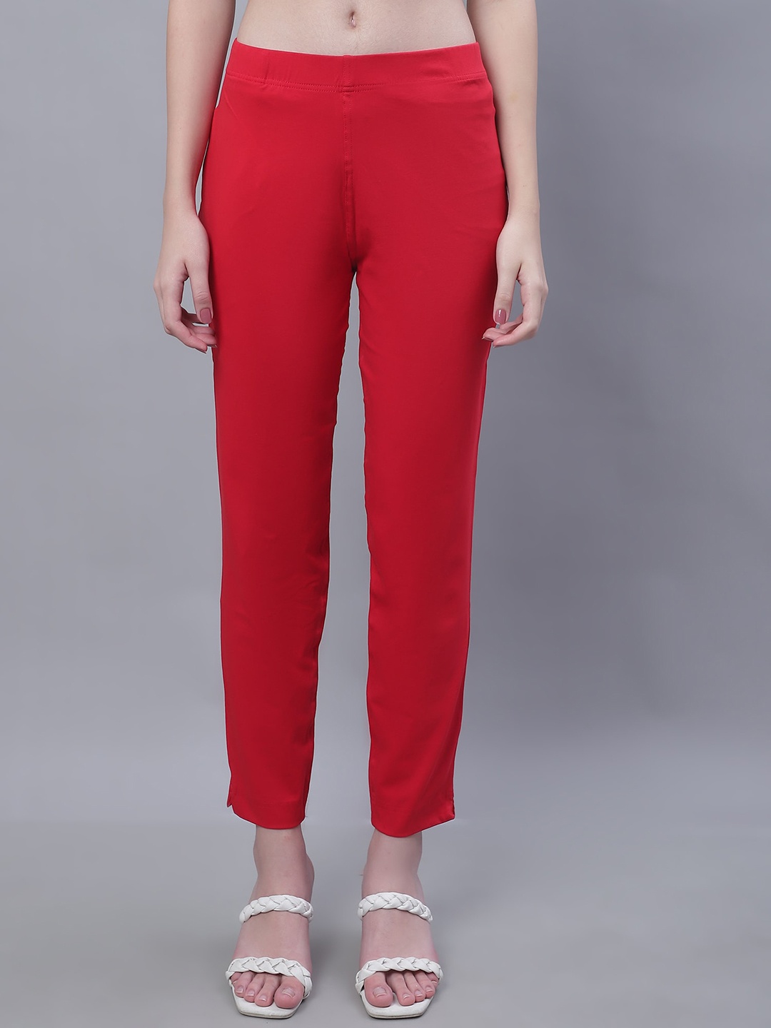 

Cantabil Women Comfort Cotton Cigarette Trousers, Red