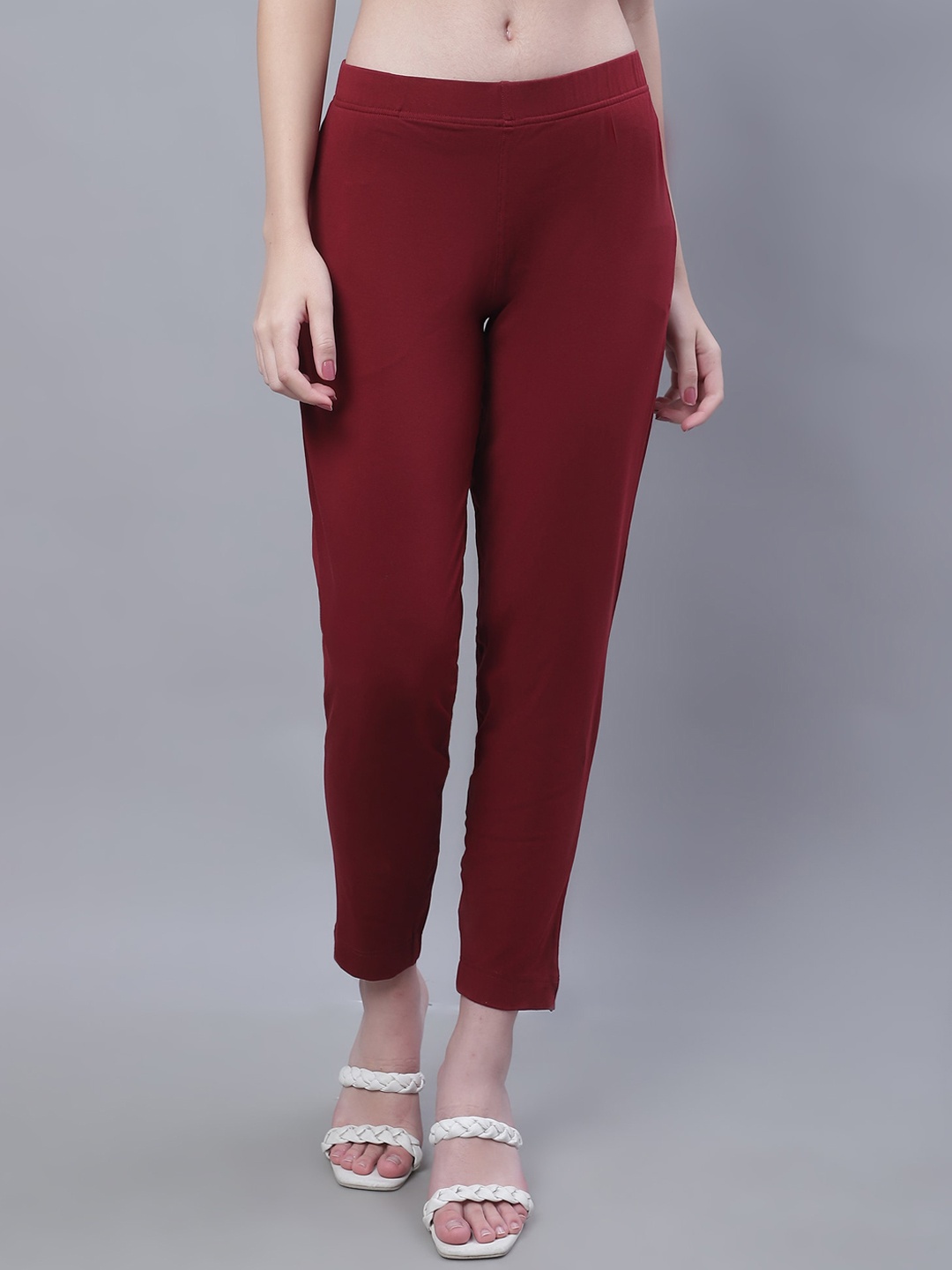 

Cantabil Women Comfort Cotton Cigarette Trousers, Maroon