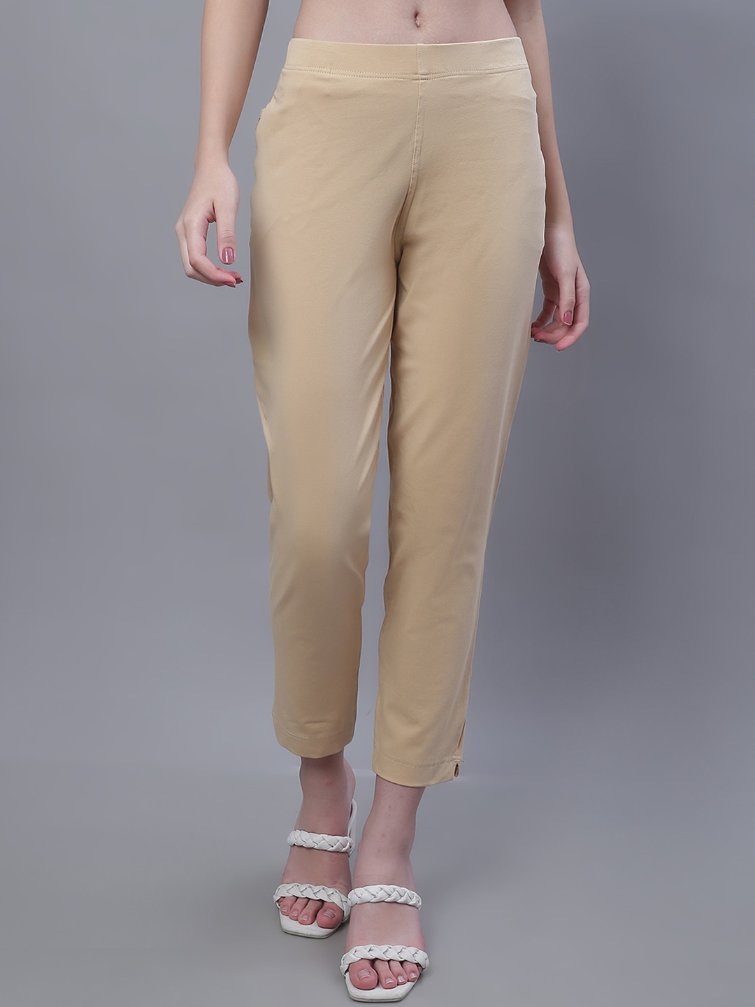 

Cantabil Women Comfort Cotton Cigarette Trousers, Beige