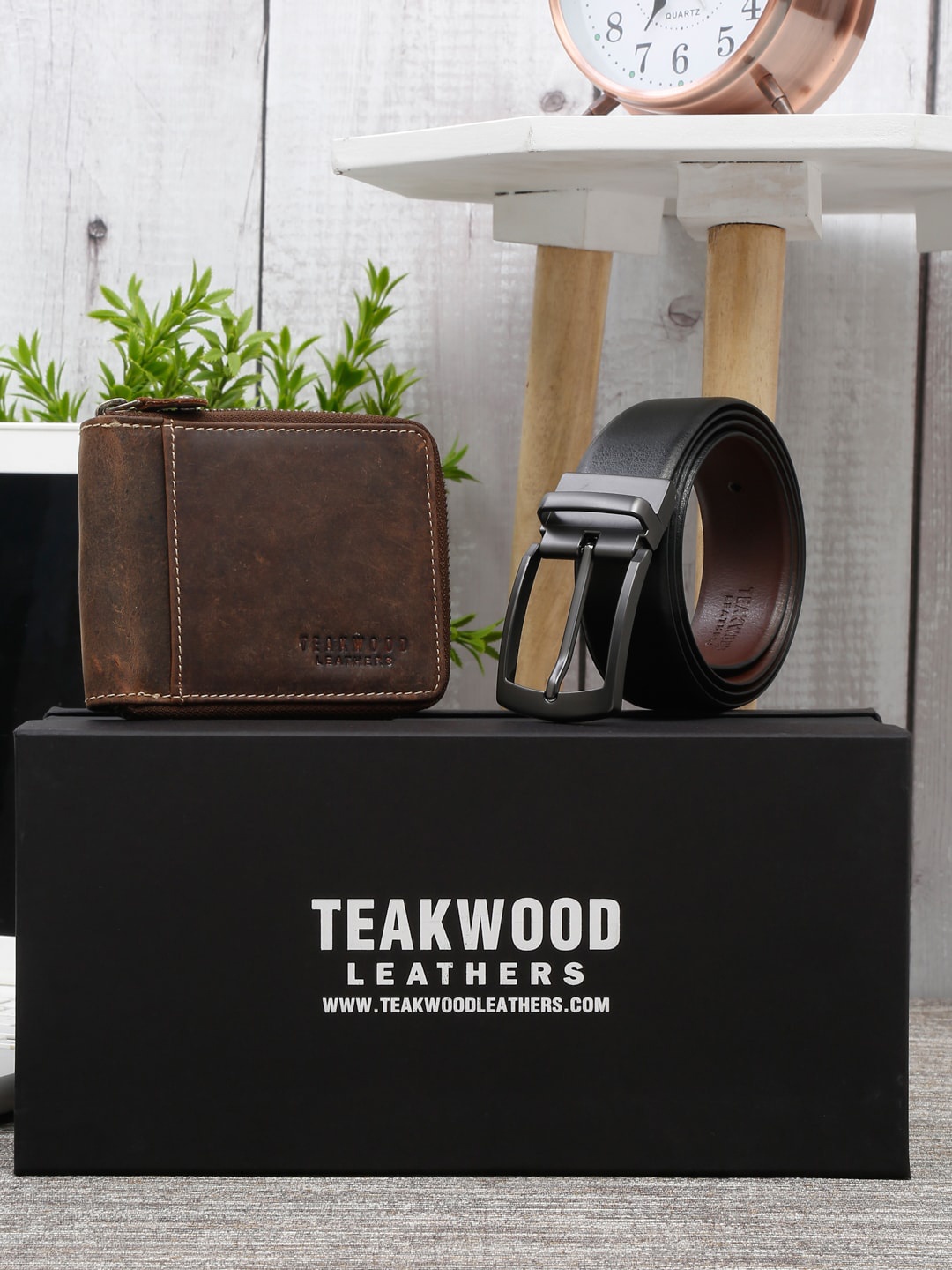 

Teakwood Leathers Men Set Of 2 Accessory Gift Set, Brown