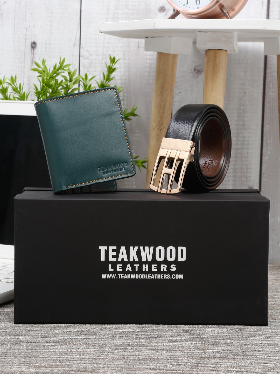 

Teakwood Leathers Men Set Of 2 Accessory Gift Set, Green