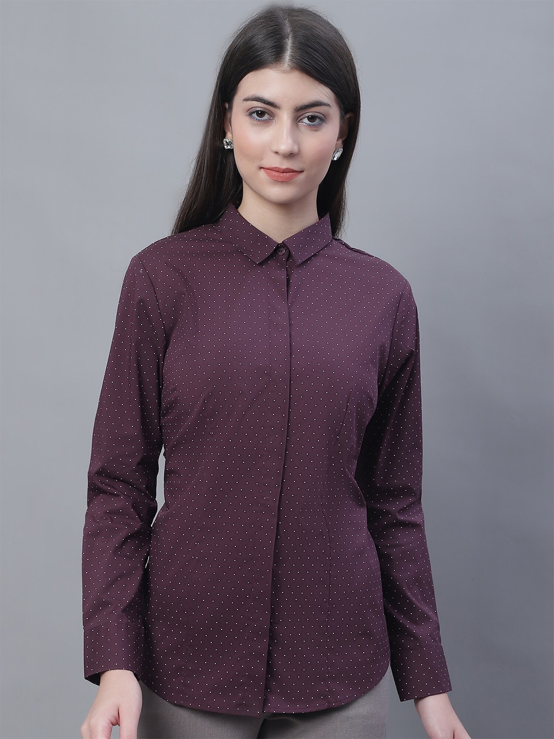 

Cantabil Comfort Fit Micro Ditsy Printed Cotton Formal Shirt, Burgundy