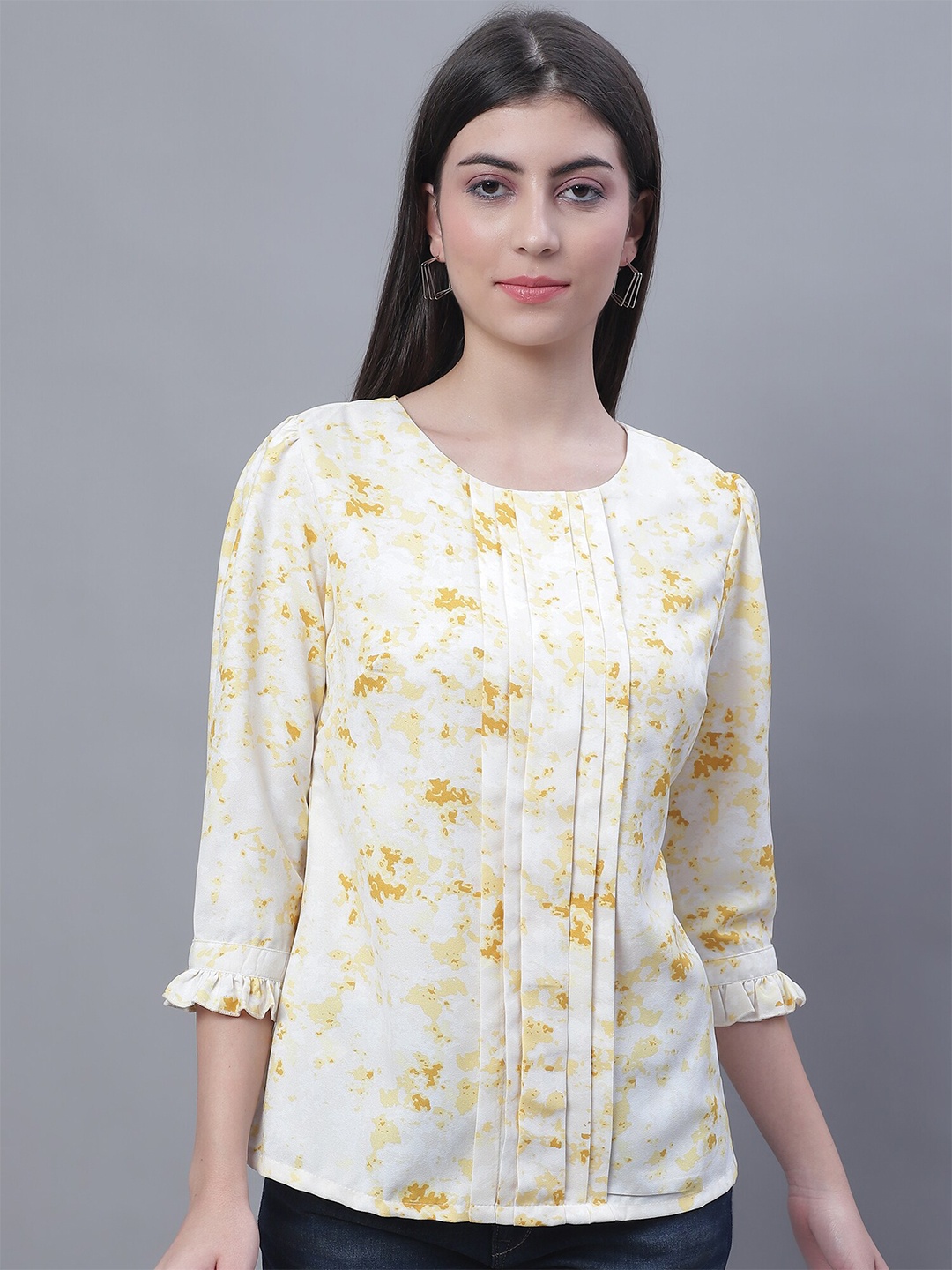 

Cantabil Abstract Print Ruffled Sleeve Top, Yellow