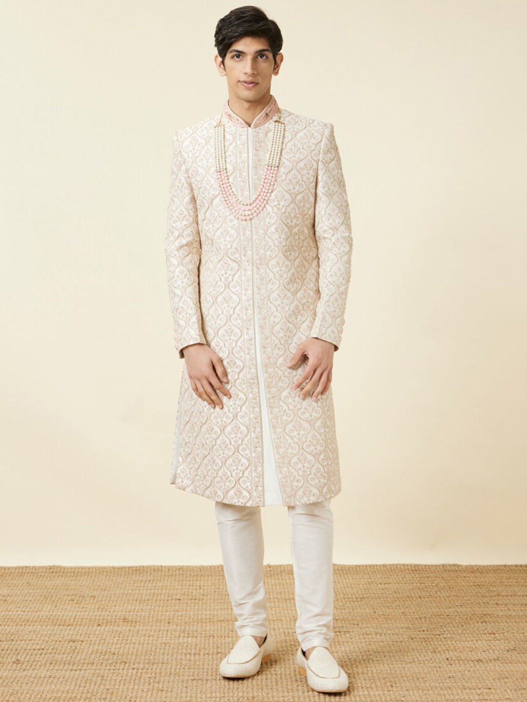 

Manyavar Embroidered Sherwani Set, Cream