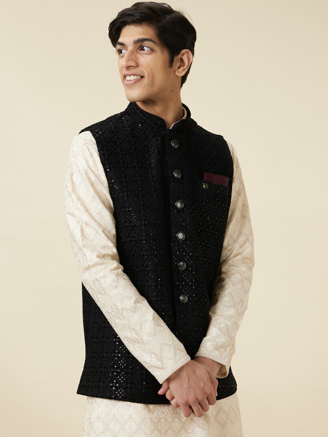 

Manyavar Embroidered Nehru Jackets, Black