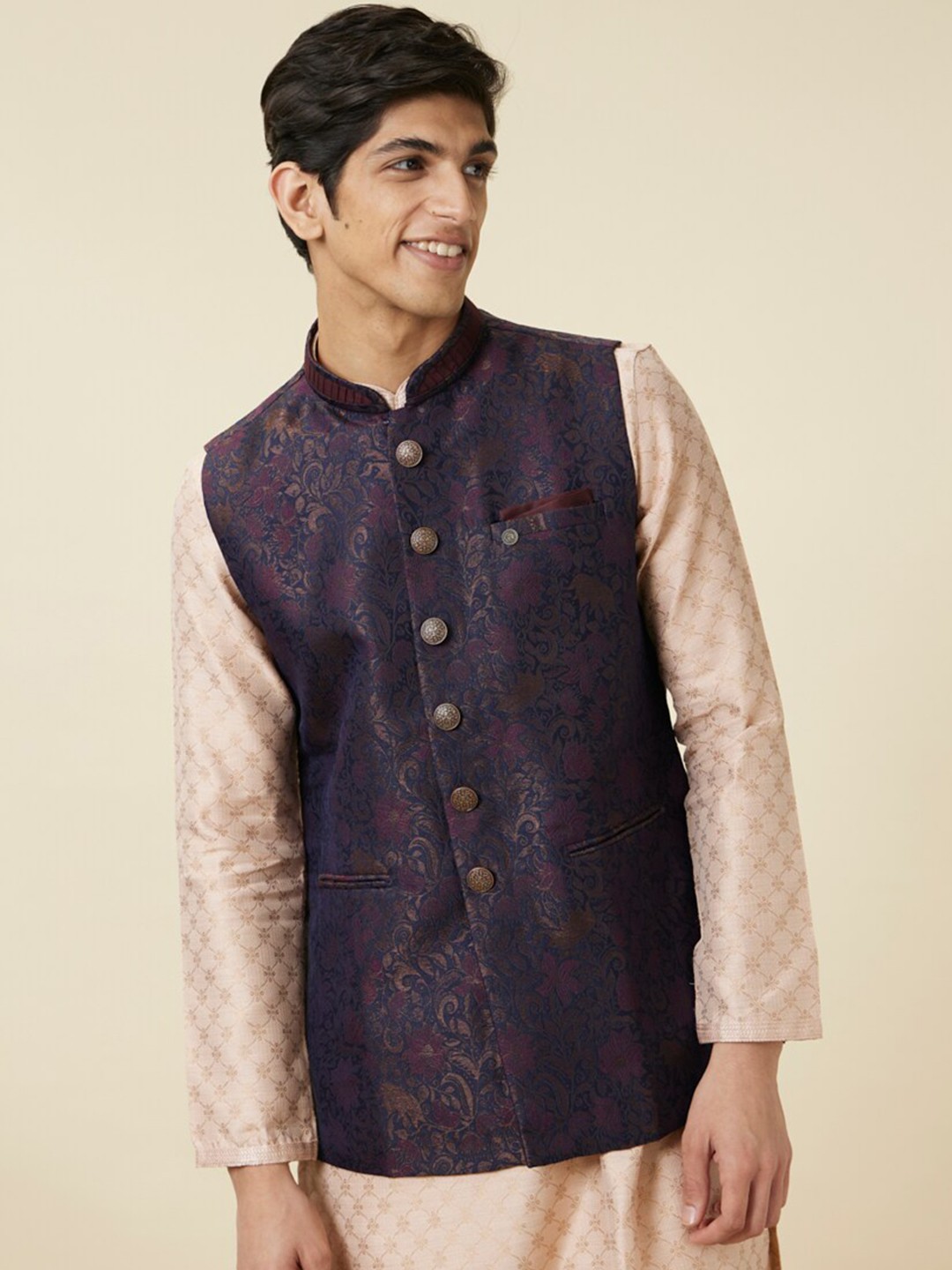

Manyavar Woven Design Nehru Jackets, Blue