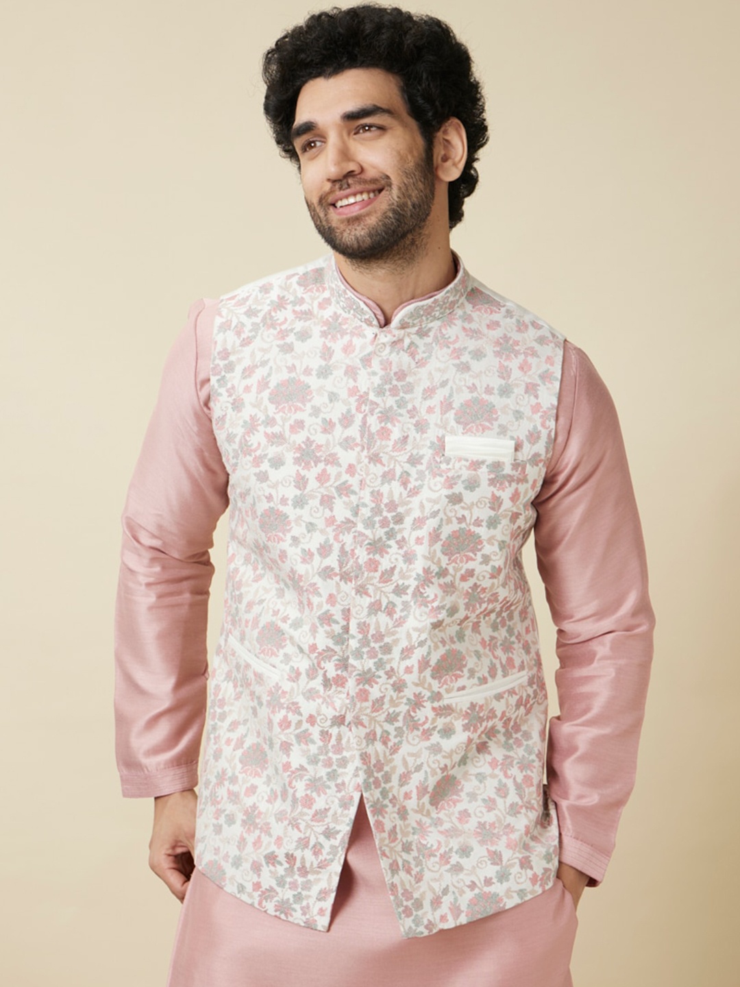 

Manyavar Printed Nehru Jackets, White