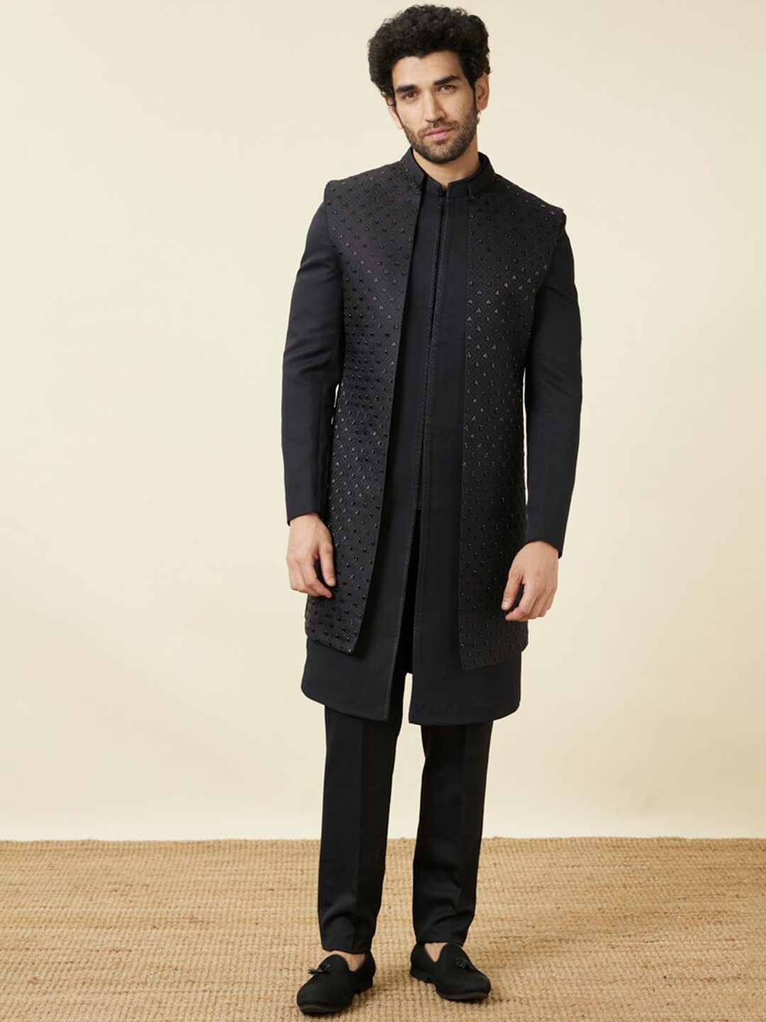 

Manyavar Self-Design Sherwani Set, Black