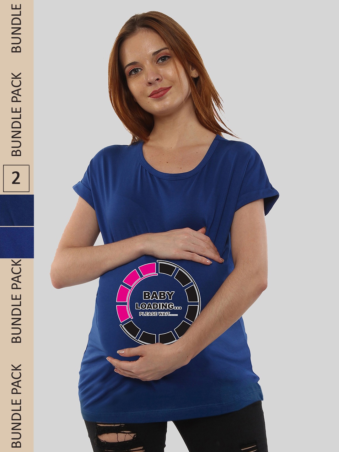 

SillyBoom Pack Of 2 Typography Printed Short Sleeves Maternity Cotton T-shirt, Blue