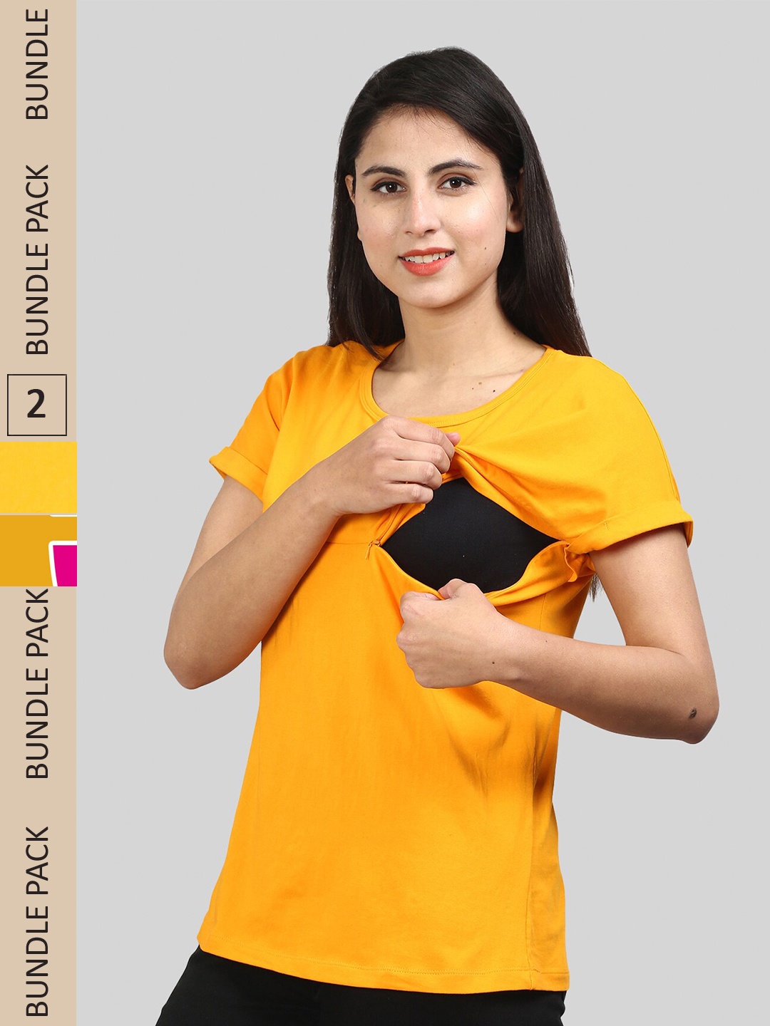 

SillyBoom Pack Of 2 Typography Printed Short Sleeves Maternity Cotton T-shirt, Yellow