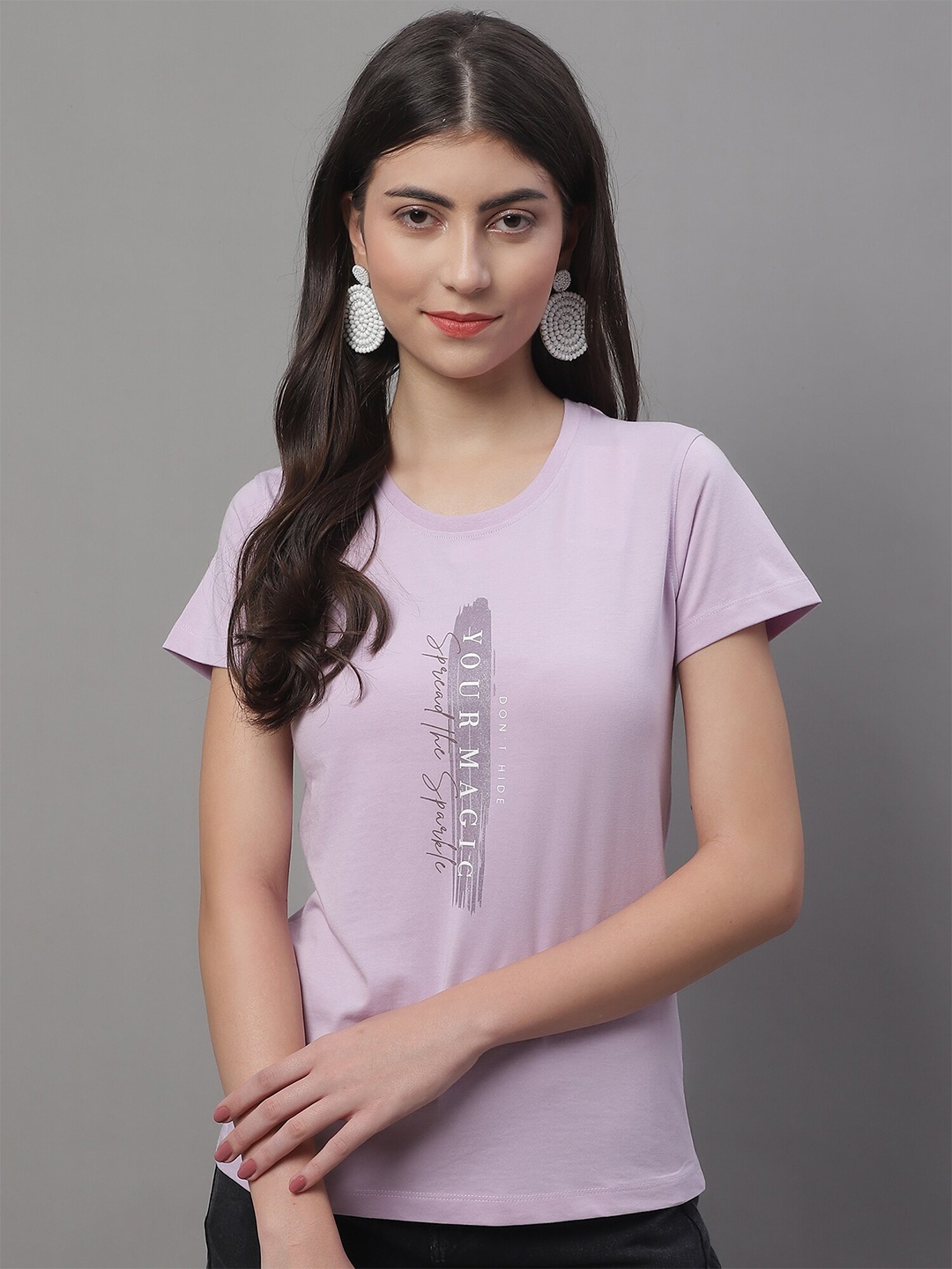

Cantabil Typography Printed Cotton T-shirt, Purple