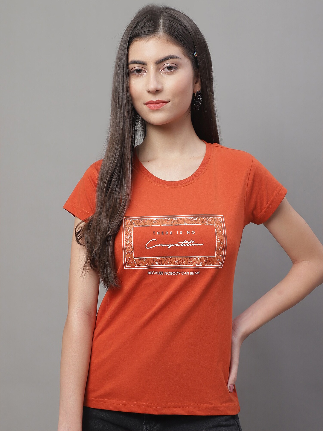 

Cantabil Typography Printed Cotton T-shirt, Rust