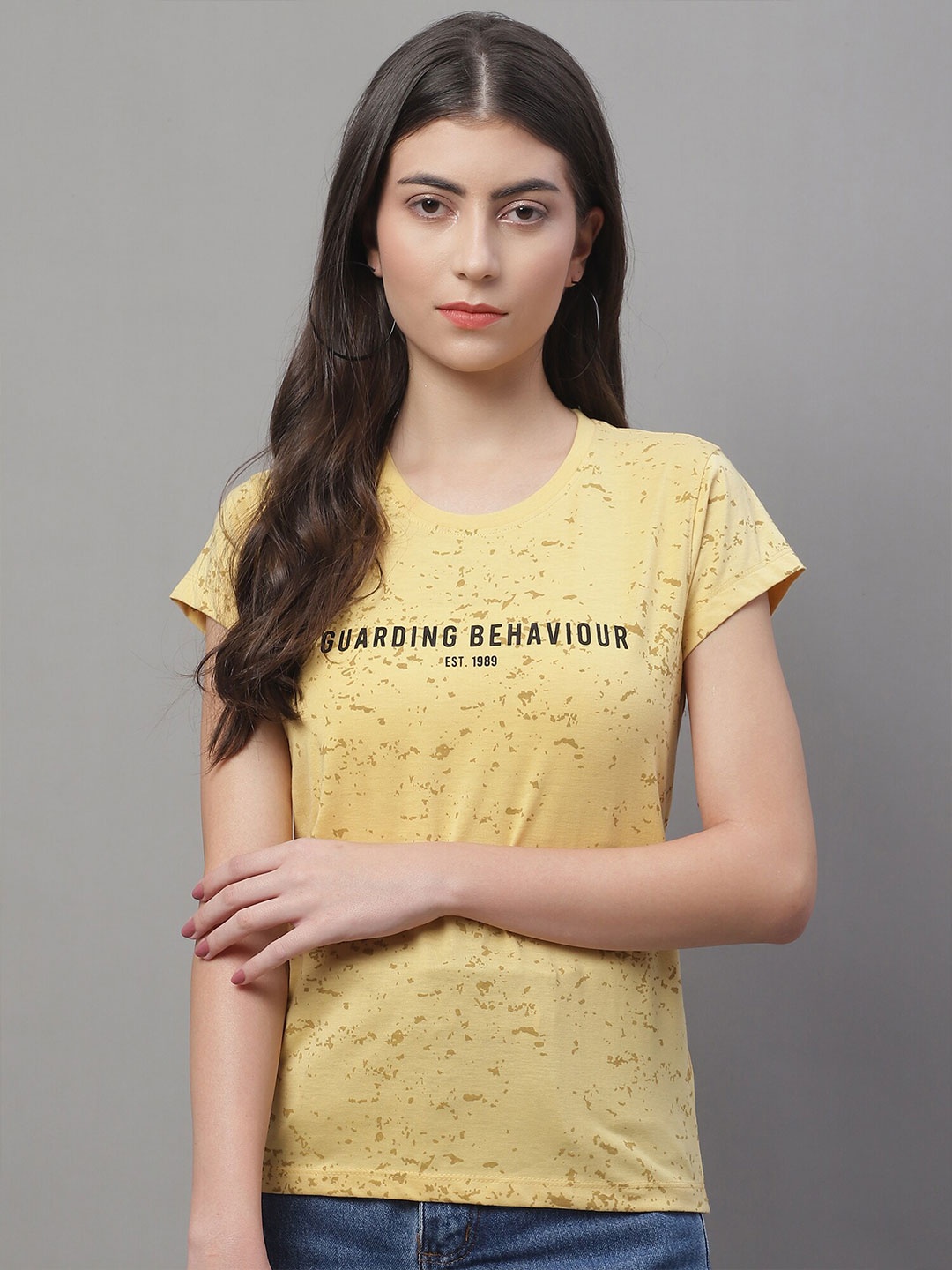 

Cantabil Typography Printed Cotton T-shirt, Mustard