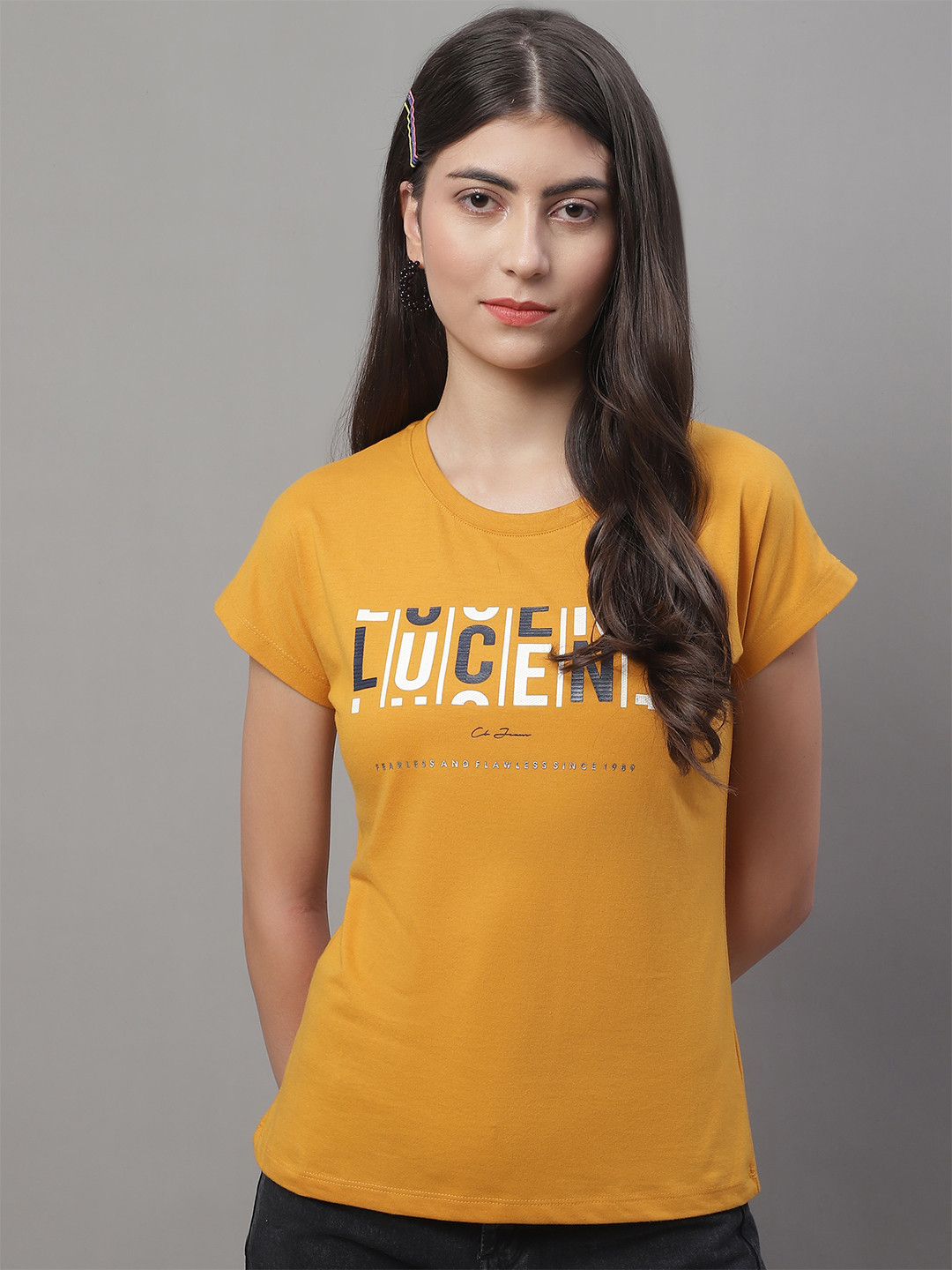 

Cantabil Typography Printed Cotton T-shirt, Mustard