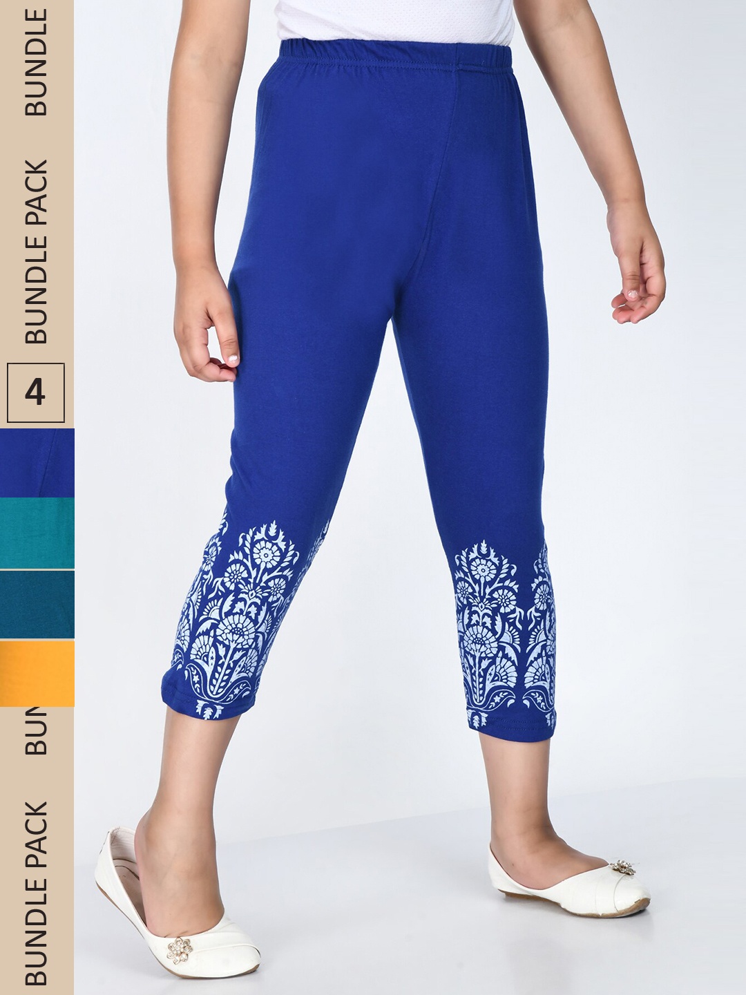 

IndiWeaves Girls Pack Of 4 Pure Cotton Capris, Blue