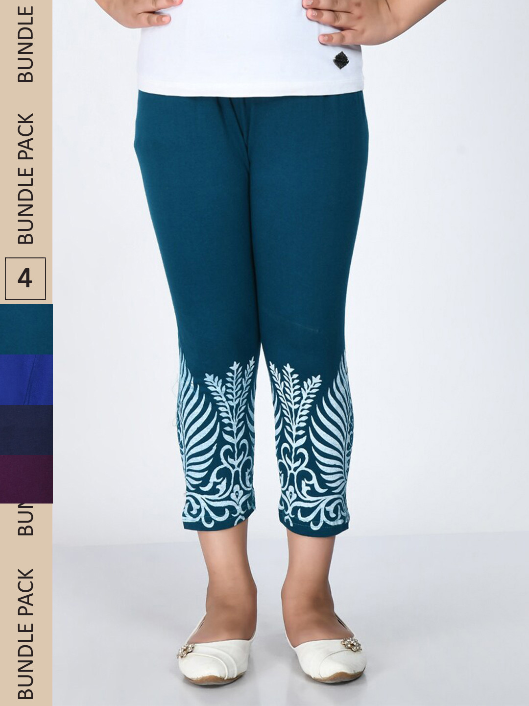 

IndiWeaves Girls Pack Of 4 Printed Pure Cotton Capris, Navy blue