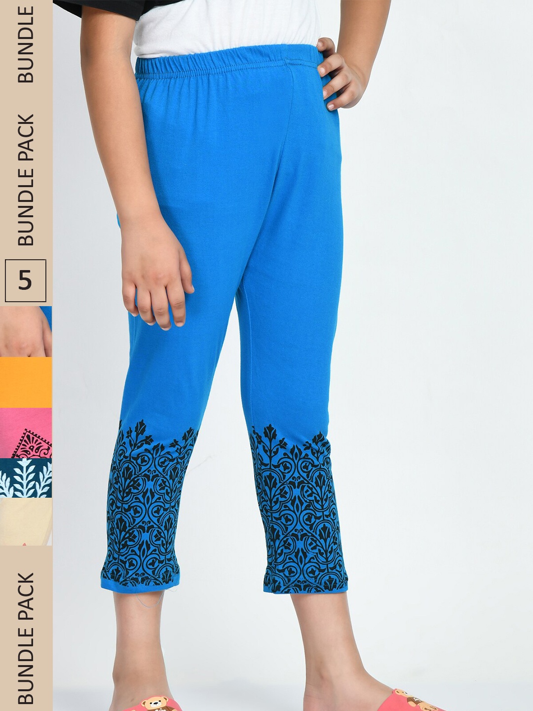 

IndiWeaves Girls Pack of 5 Printed Pure Cotton Capris, Blue