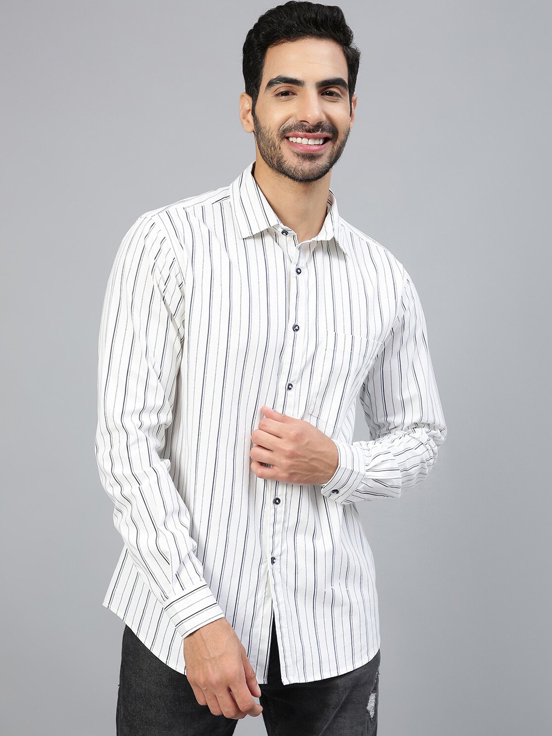 

FTX Striped Standard Cotton Casual Shirt, White