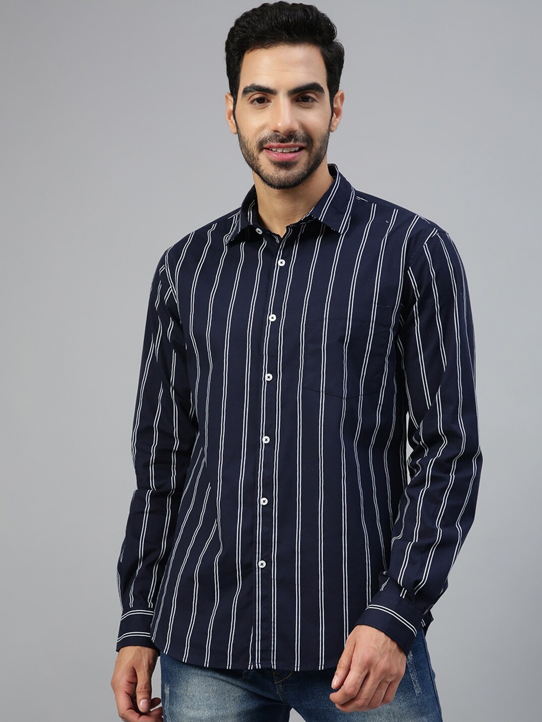 

FTX Striped Standard Cotton Casual Shirt, Navy blue