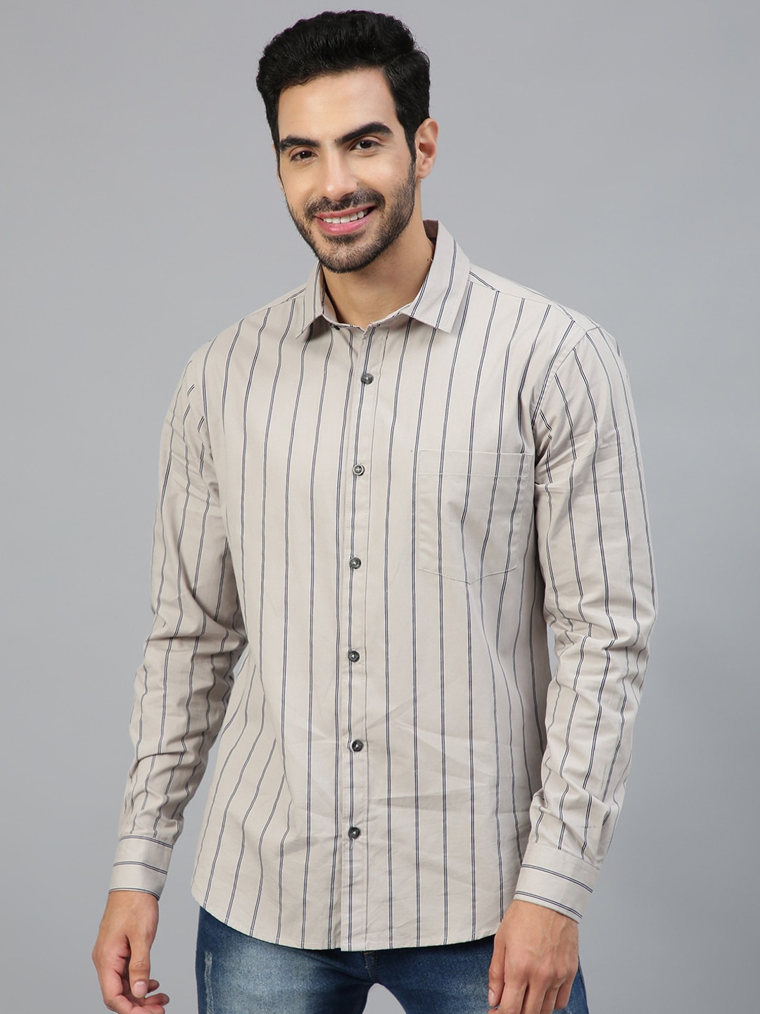 

FTX Striped Standard Cotton Casual Shirt, Grey
