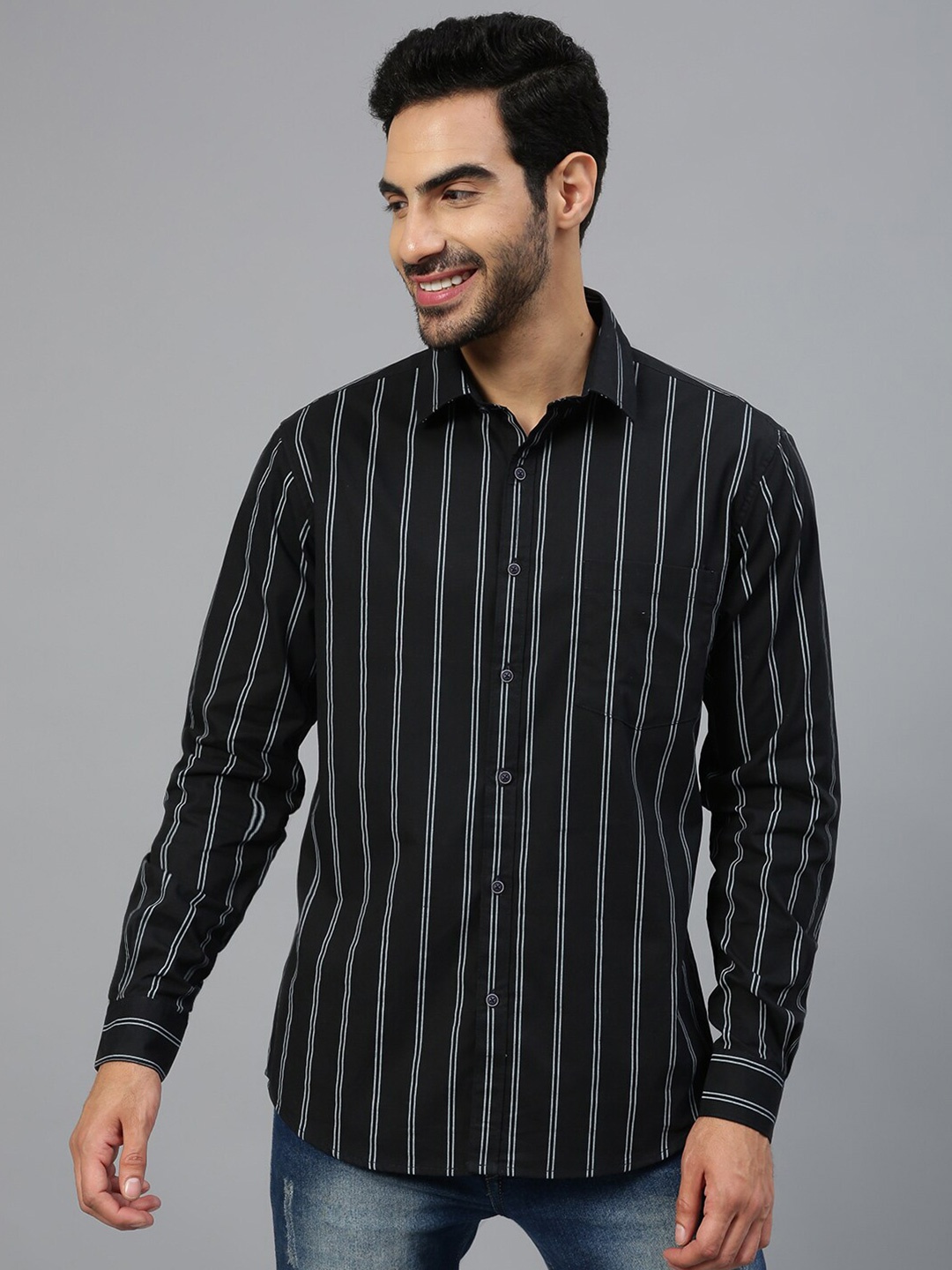 

FTX Striped Standard Cotton Casual Shirt, Black