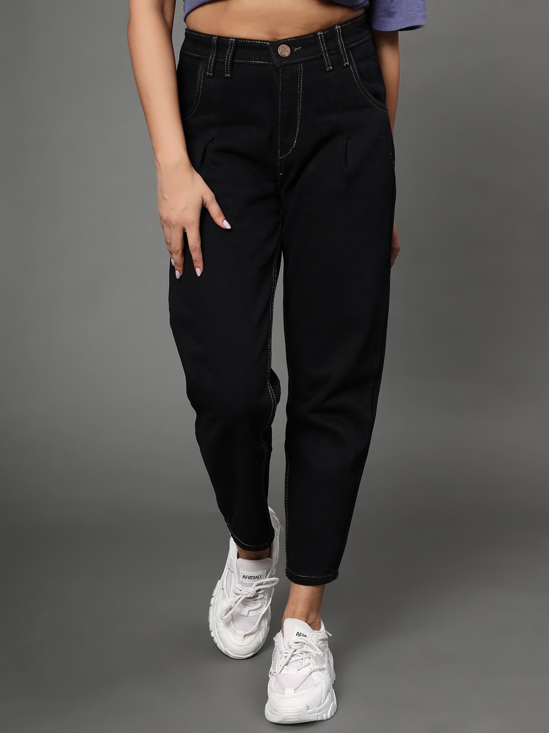 

AngelFab Women Jean Straight Fit High-Rise Cotton Jeans, Black