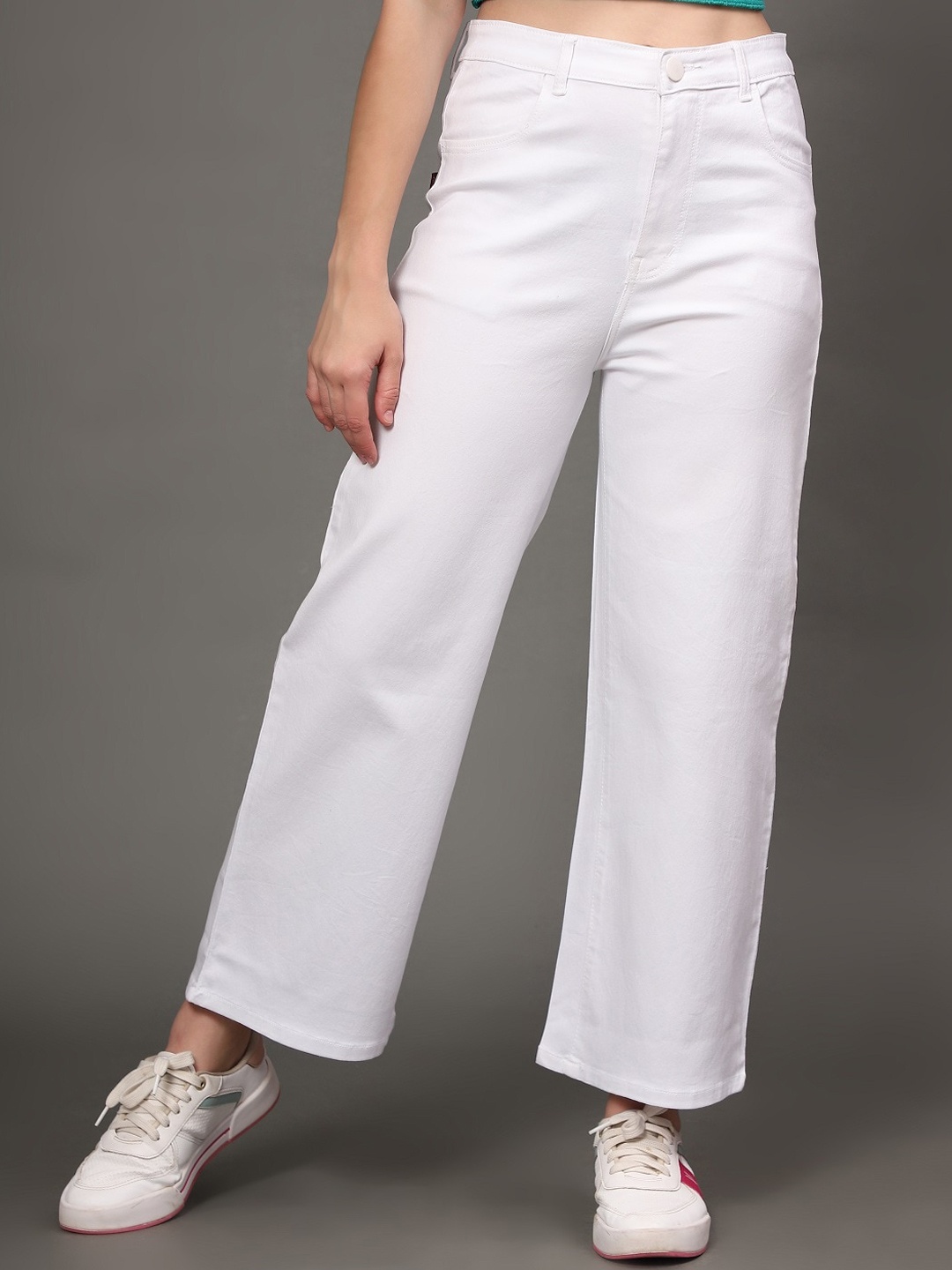 

AngelFab Women High-Rise Clean Look Cotton Relaxed Fit Jeans, White
