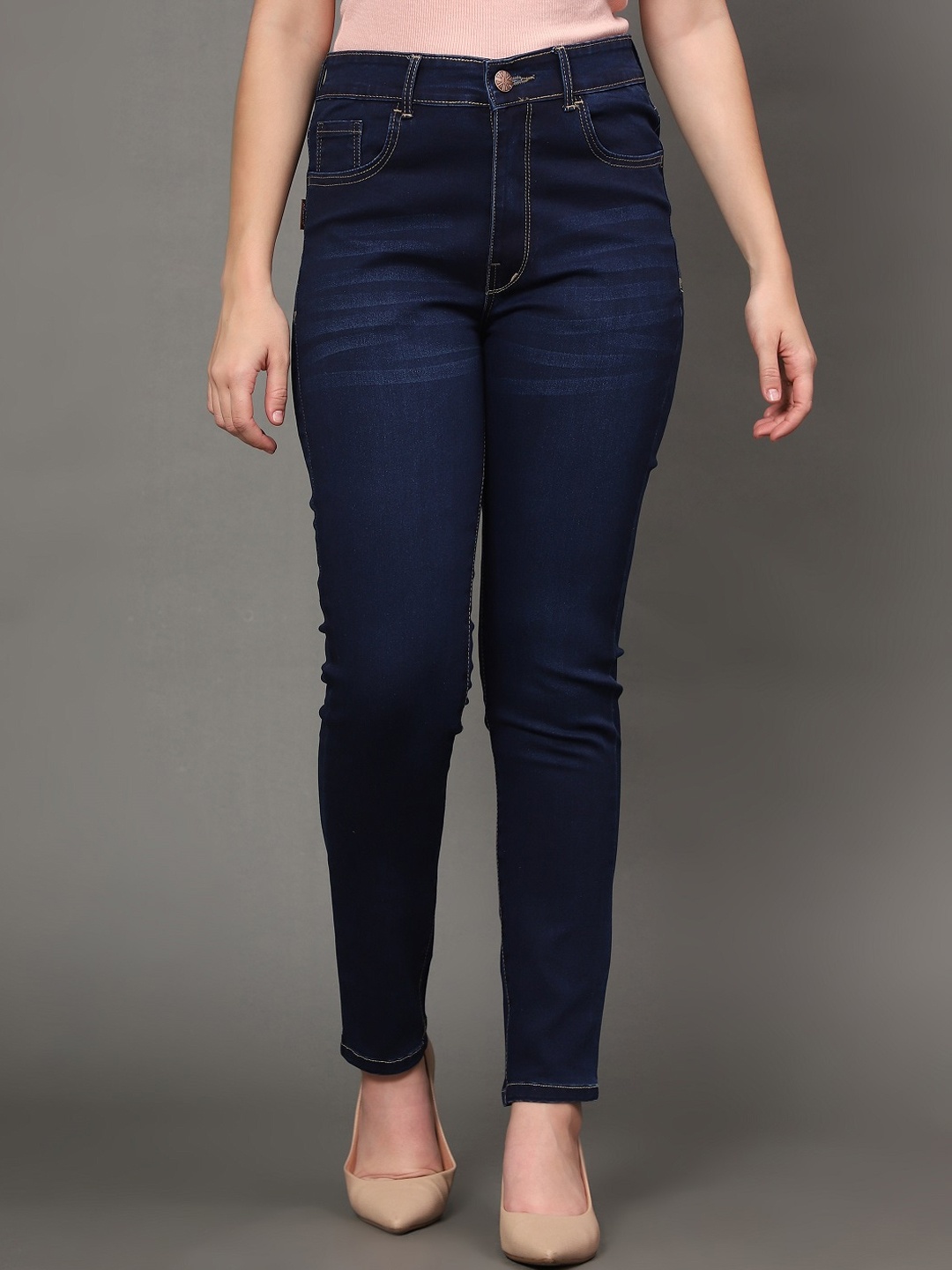 

AngelFab Women Jean Skinny Fit High-Rise Clean Look Light Fade Stretchable Jeans, Blue