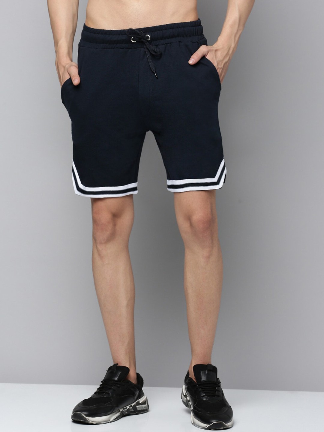 

Urban Dog Men Striped Mid-Rise Cotton Sports Shorts, Navy blue