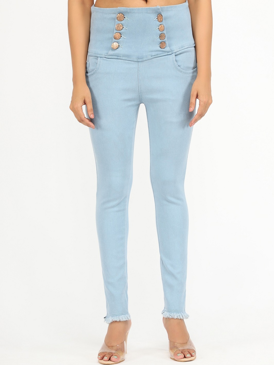 

AngelFab Women High-Rise Clean Look Cotton Stretchable Jeans, Blue