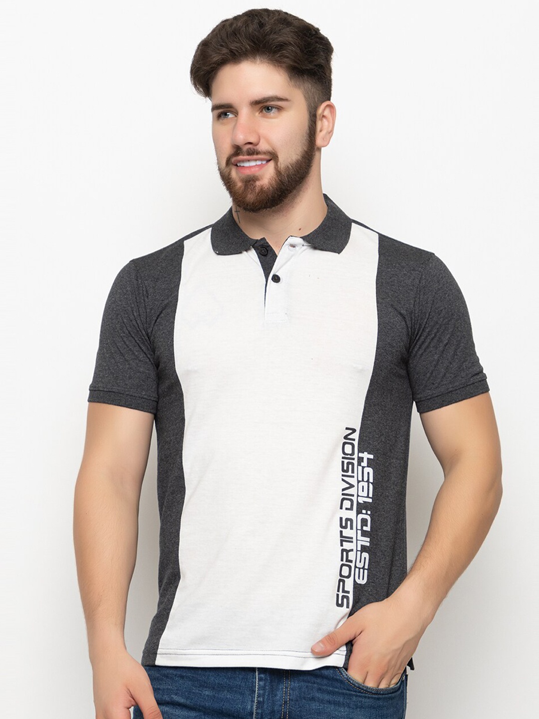 

Club York Colorblocked Polo Collar Cotton T-shirt, Charcoal
