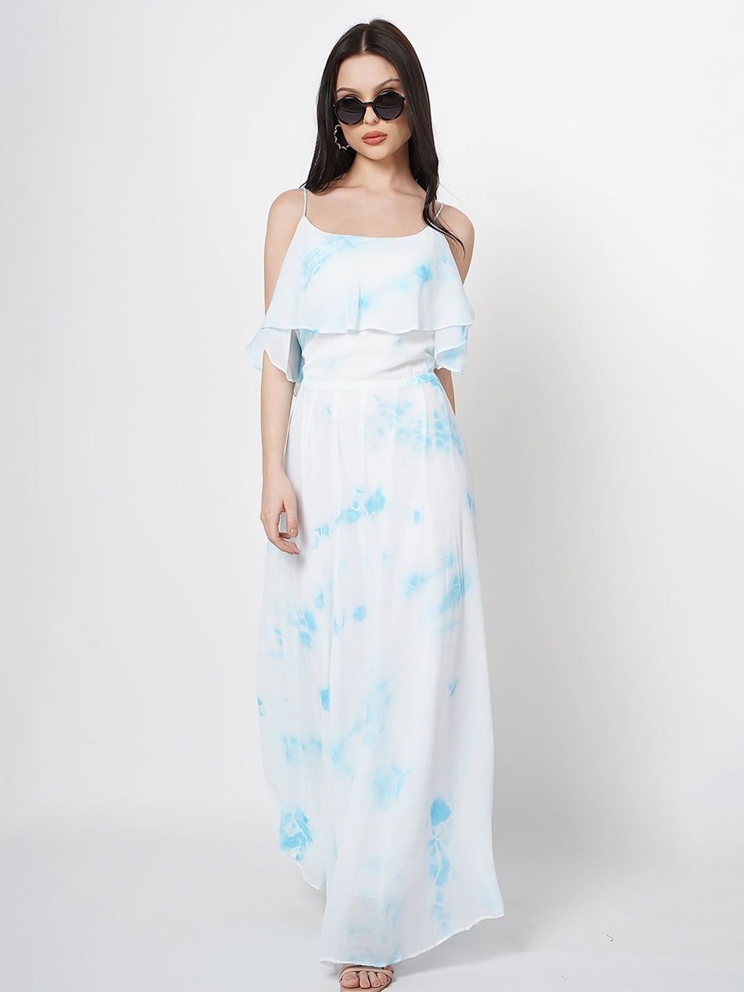 

Taggd Tie & Dyed Shoulder Strap Maxi Dress, White