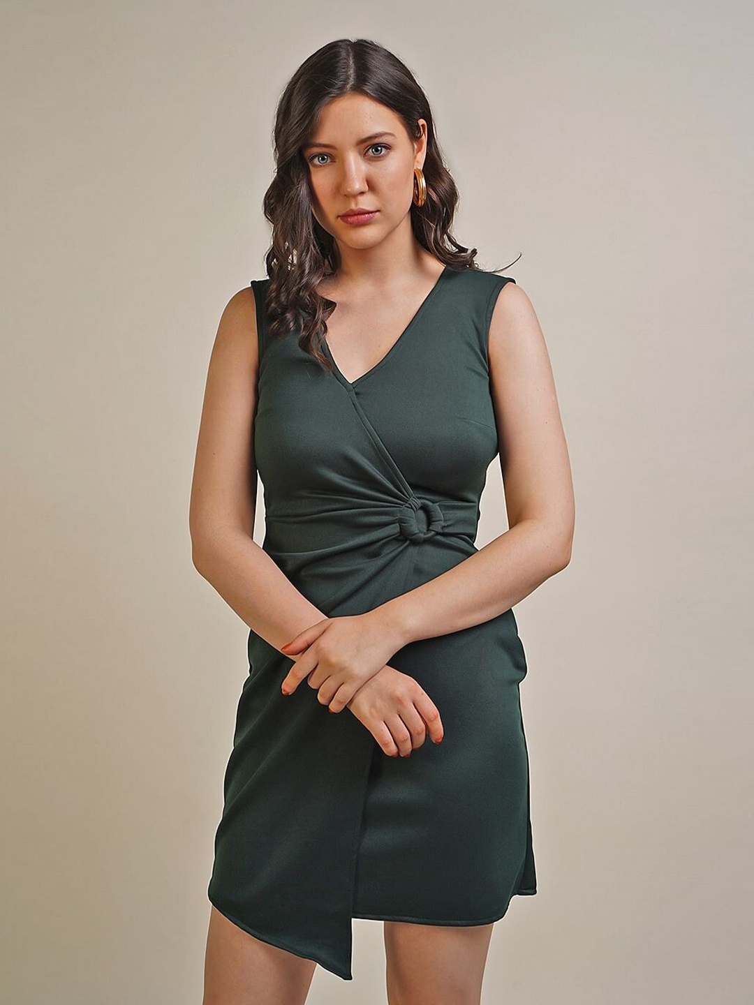

Taggd V-Neck Sleeveless Asymmetric Wrap Dress, Green