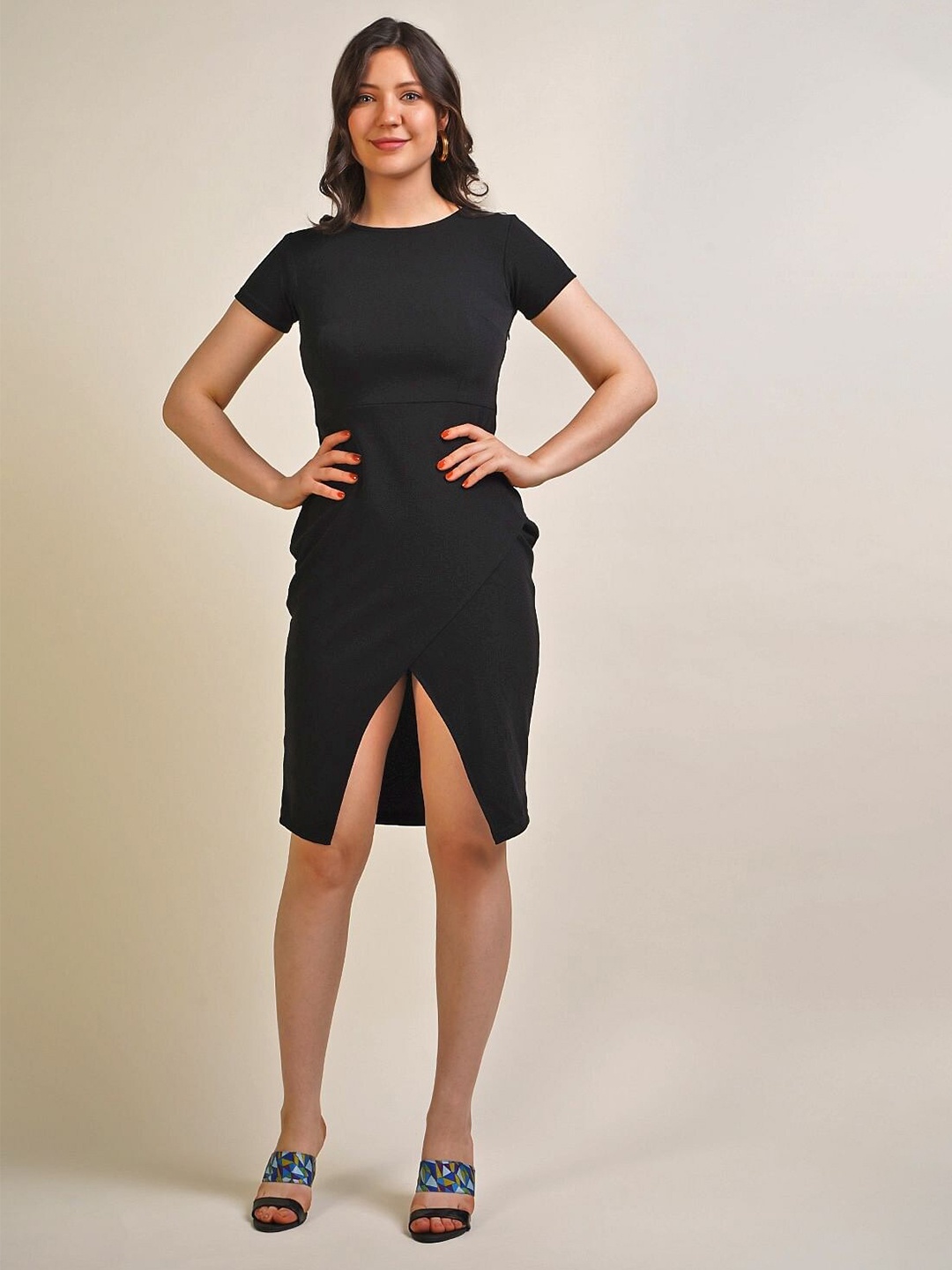 

Taggd Round Neck Sheath Dress, Black