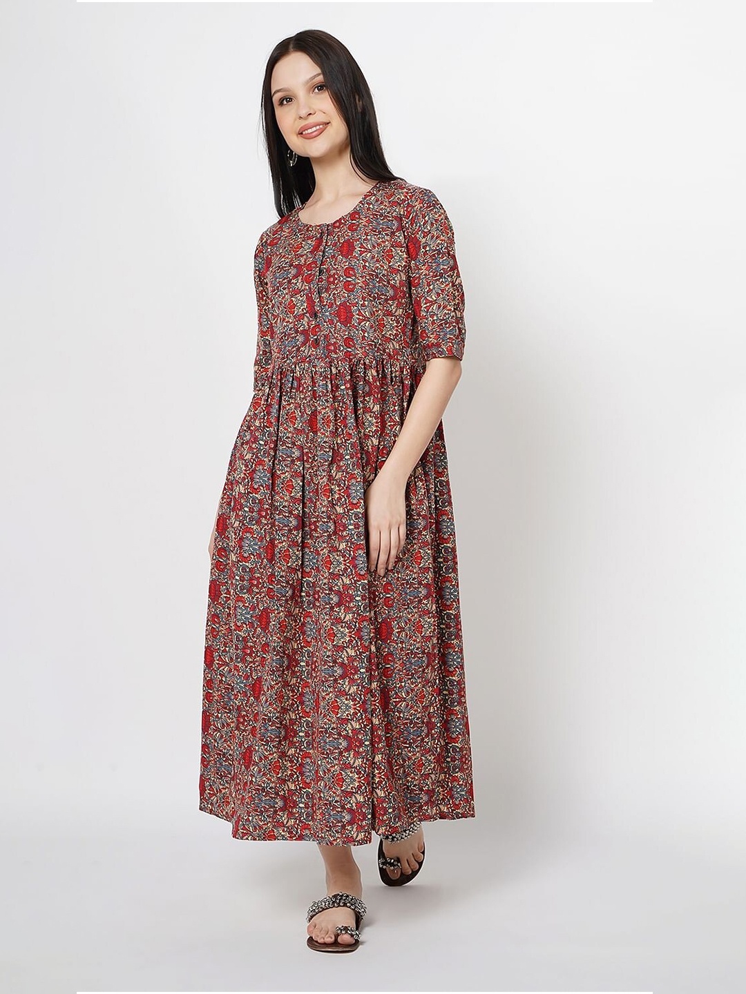 

Taggd Floral Print Crepe Fit & Flare Midi Dress, Red