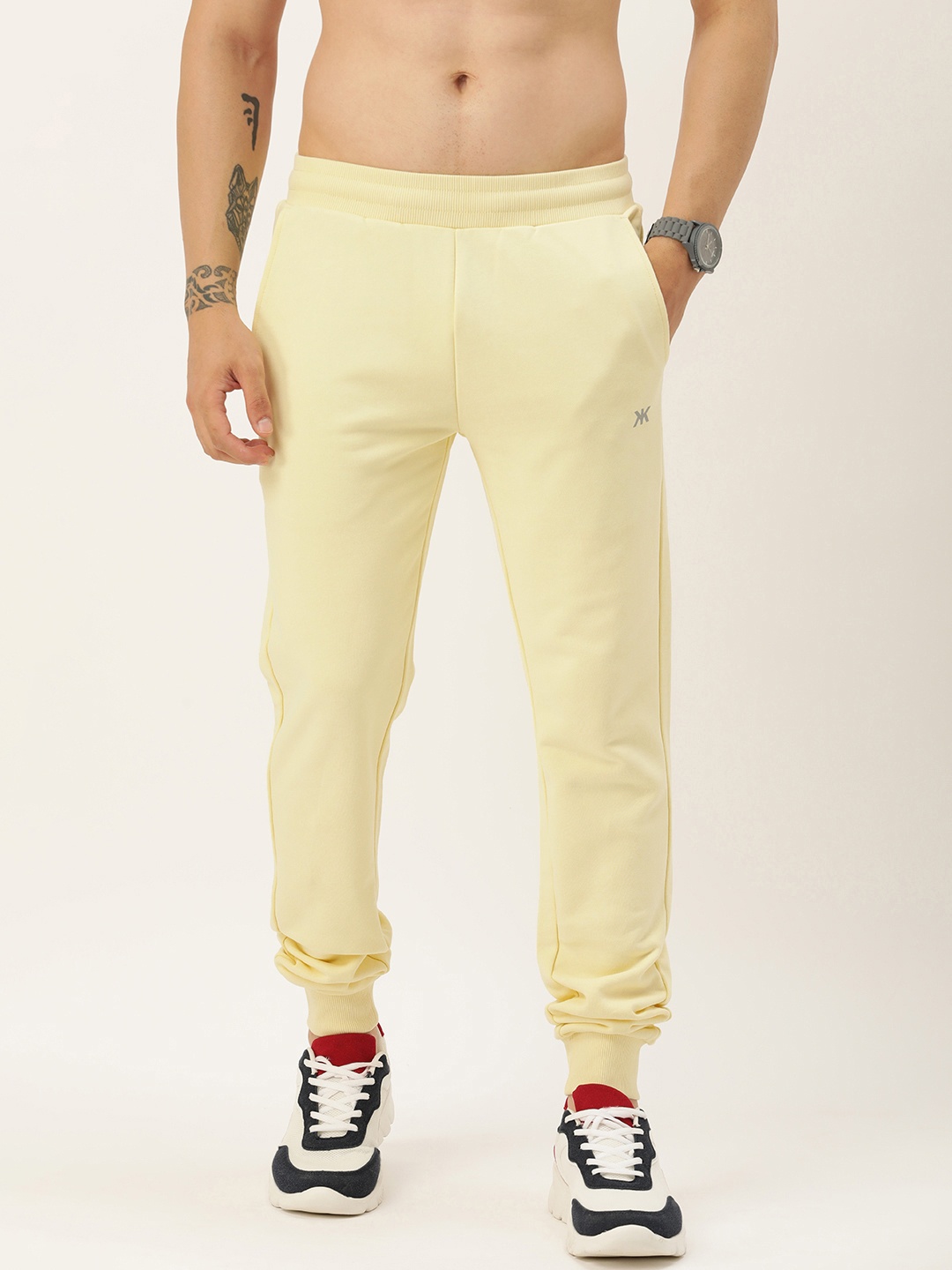 

Kook N Keech Men Slim Fit Pure Cotton Joggers, Cream