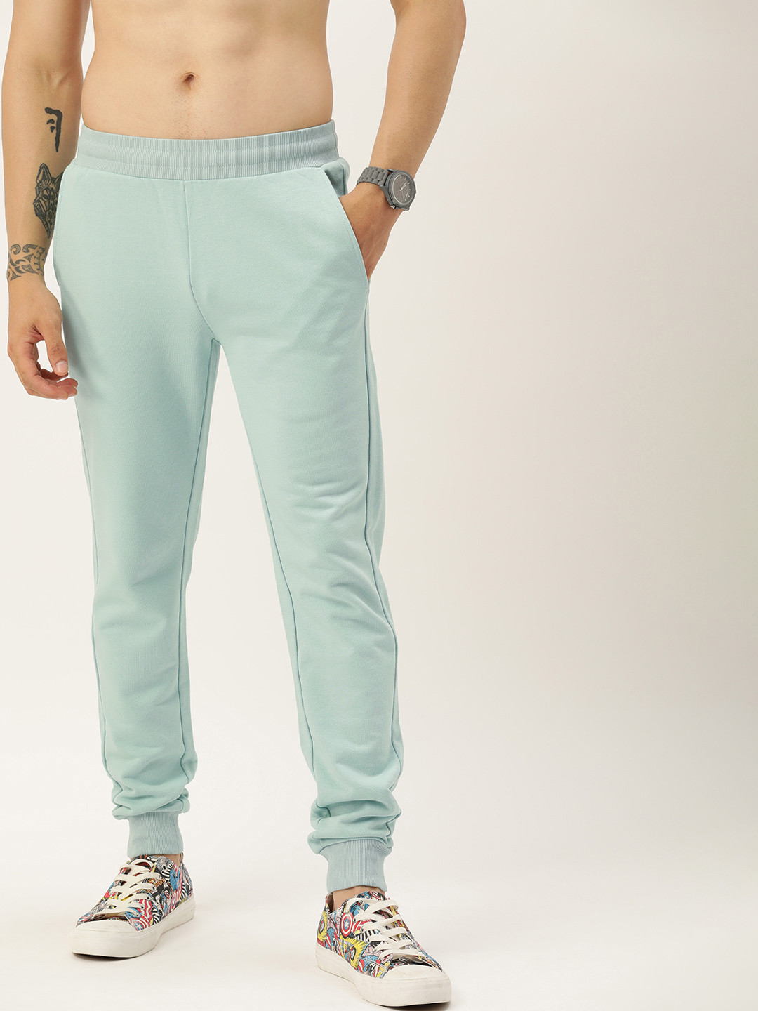 

Kook N Keech Men Slim Fit Pure Cotton Joggers, Sea green