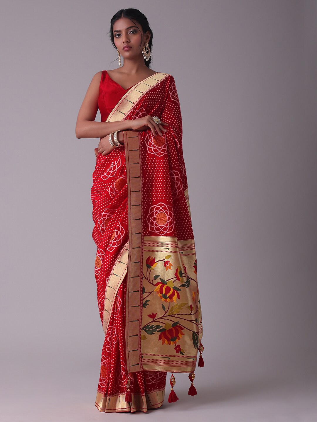 

KALKI Fashion Bandhani Zari Saree, Red