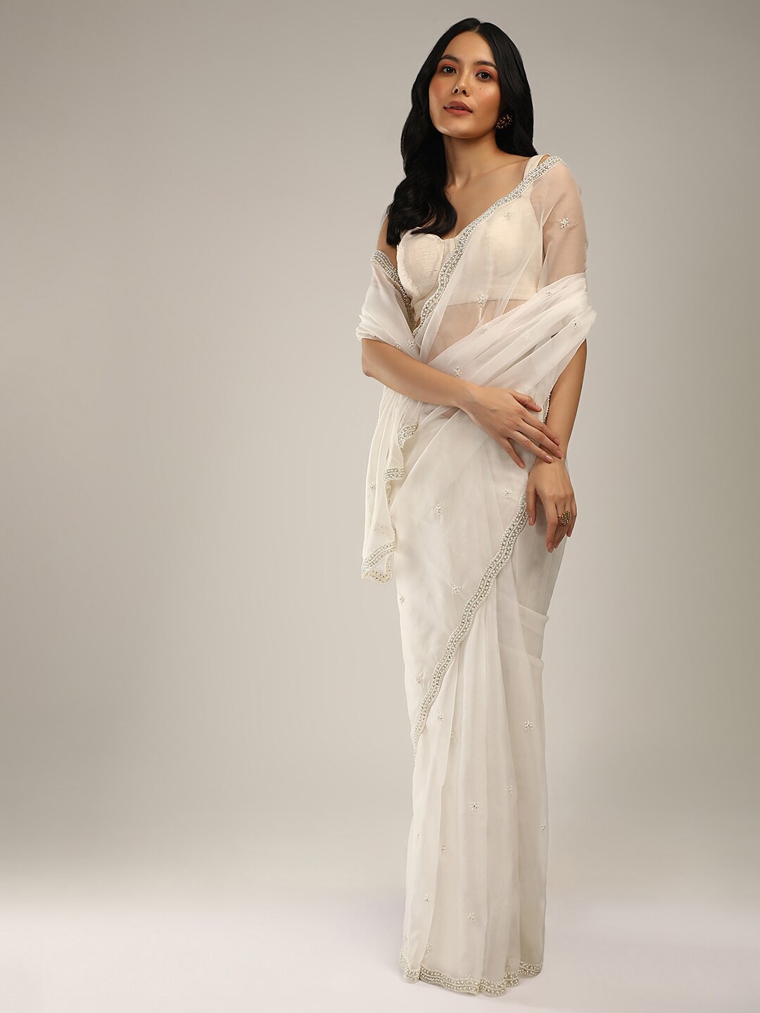 

KALKI Fashion Embellished Embroidered Saree, White