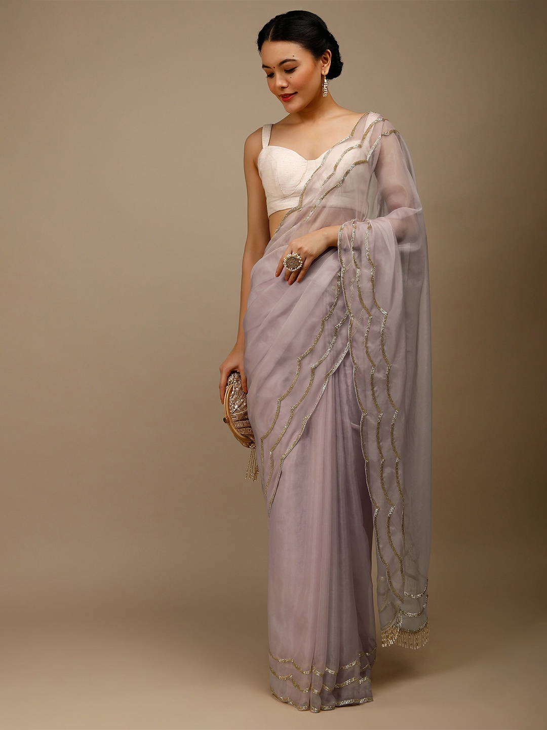 

KALKI Fashion Embellished Beads and Stones Saree, Purple