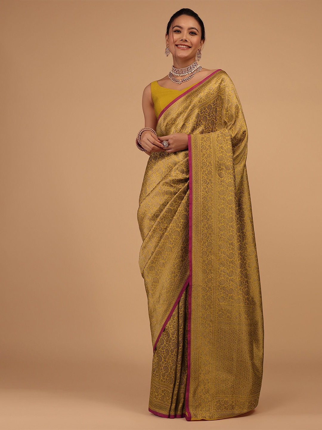 

KALKI Fashion Floral Woven Design Zari Silk Cotton Saree, Yellow