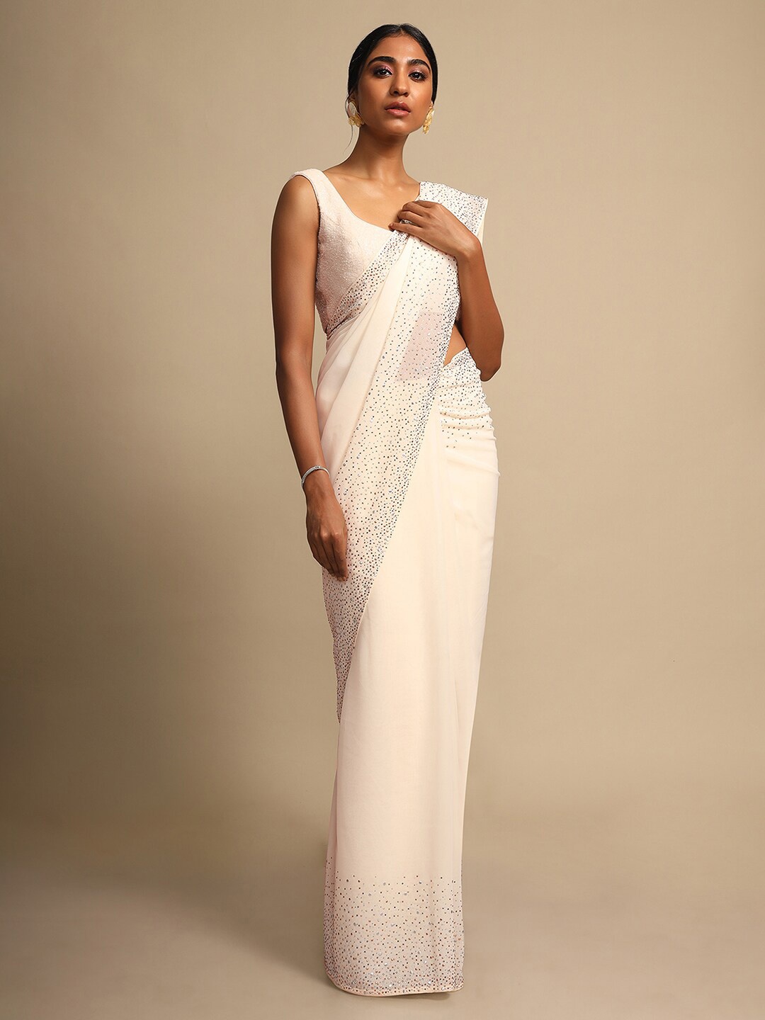 

KALKI Fashion Embellished Beads and Stones Pure Georgette Saree, White