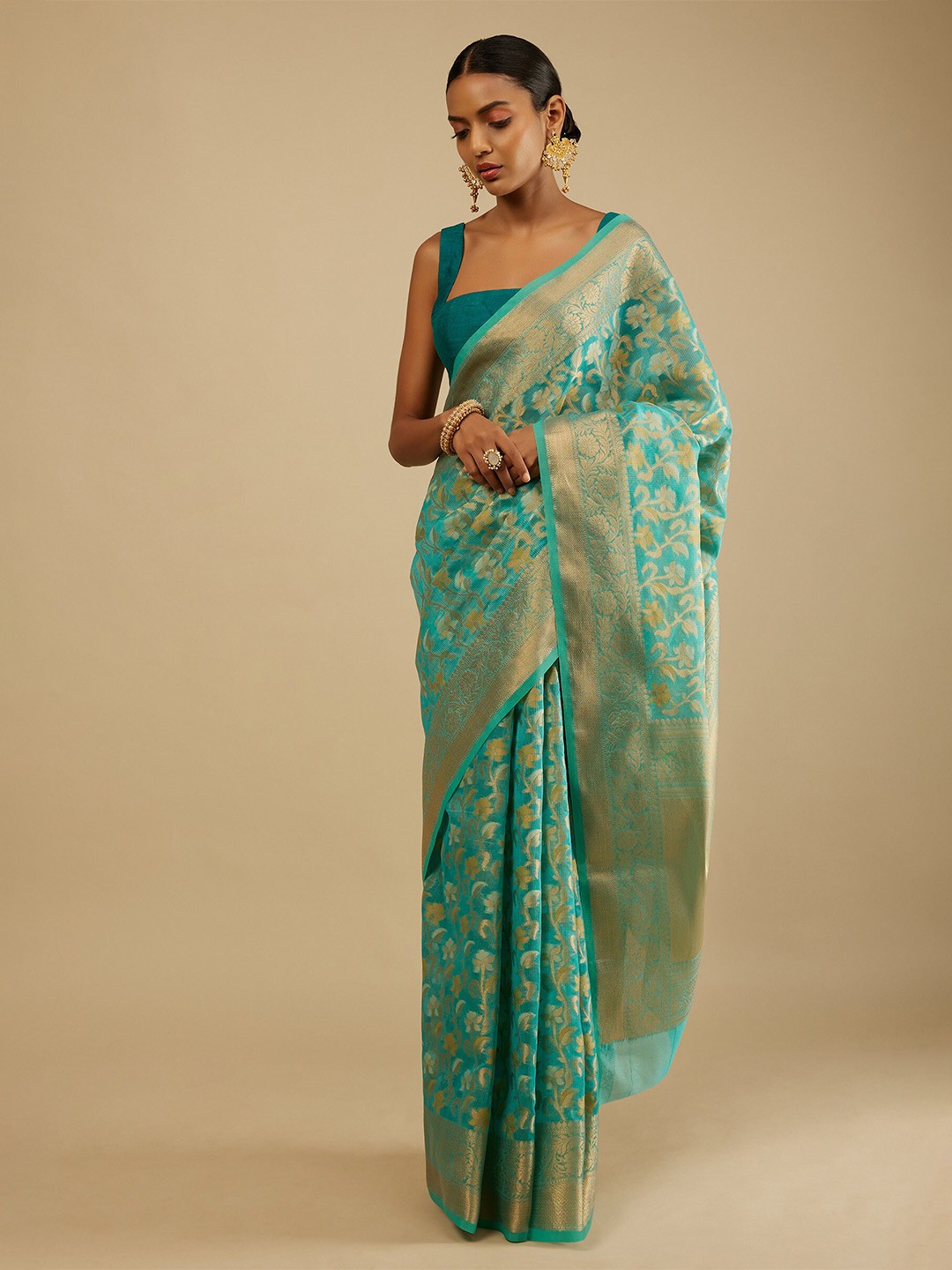 

KALKI Fashion Floral Woven Design Zari Saree, Blue