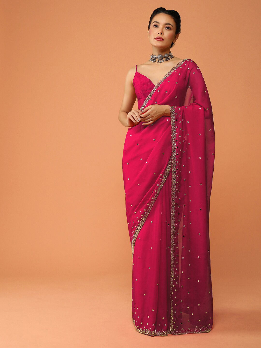 

KALKI Fashion Embellished Embroidered Saree, Pink