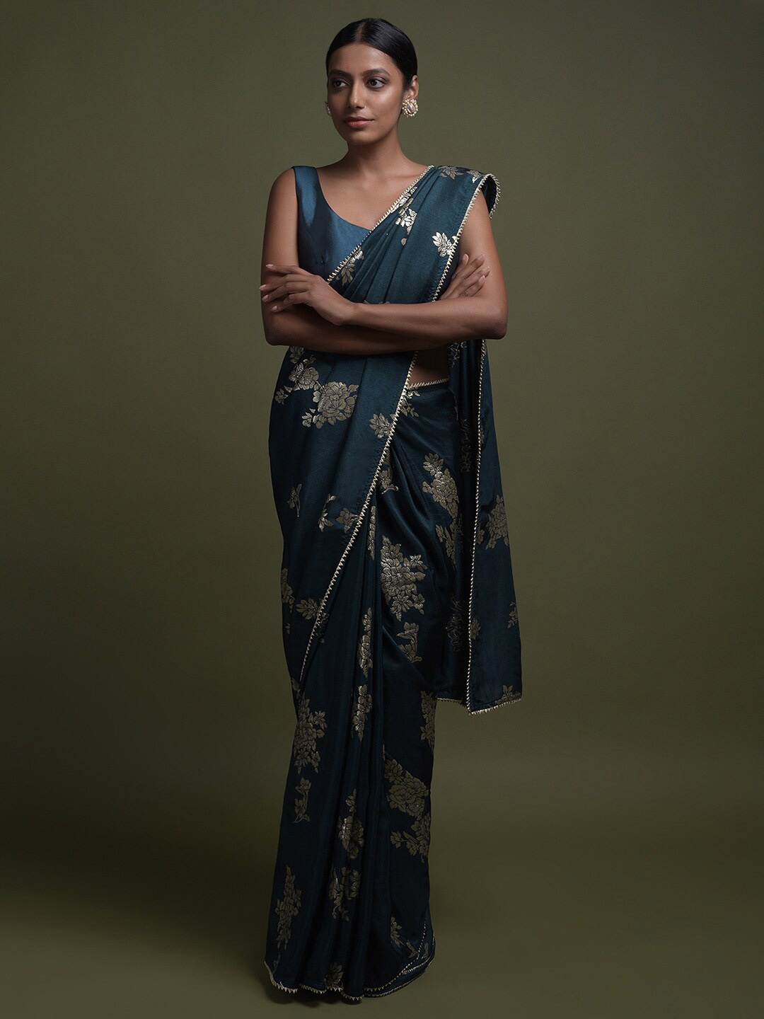 

KALKI Fashion Floral Woven Design Zari Saree, Blue