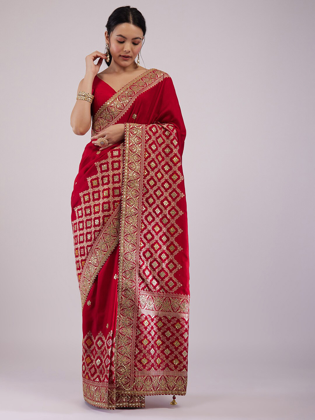 

KALKI Fashion Embellished Embroidered Saree, Red
