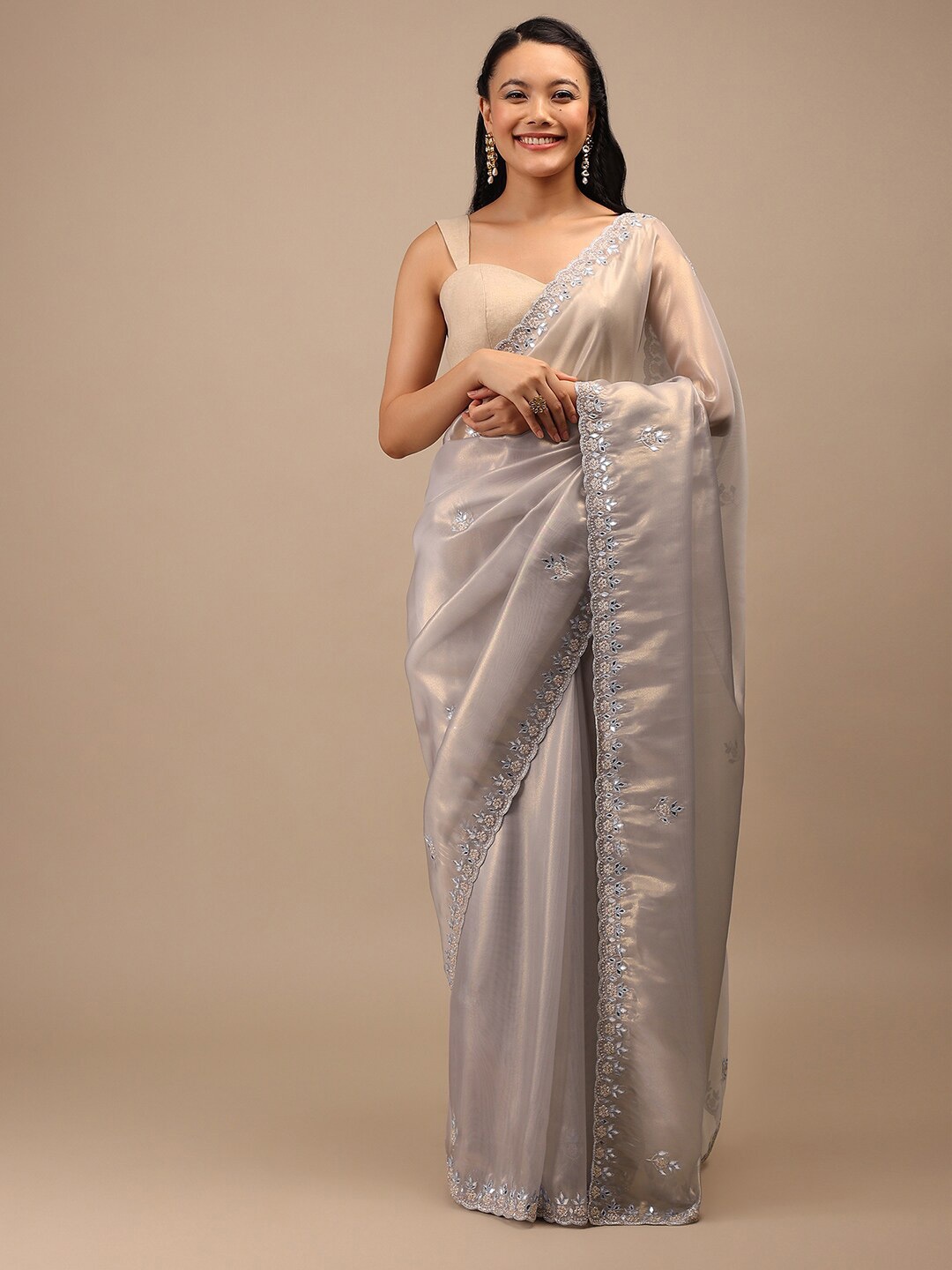 

KALKI Fashion Floral Embroidered Saree, Grey