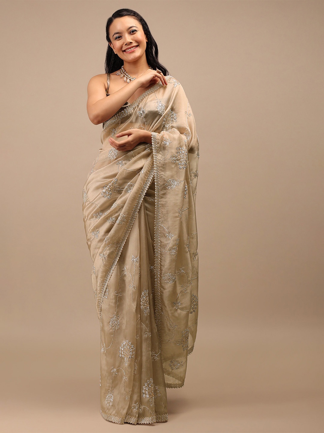 

KALKI Fashion Ethnic Motifs Sequinned Saree, Gold
