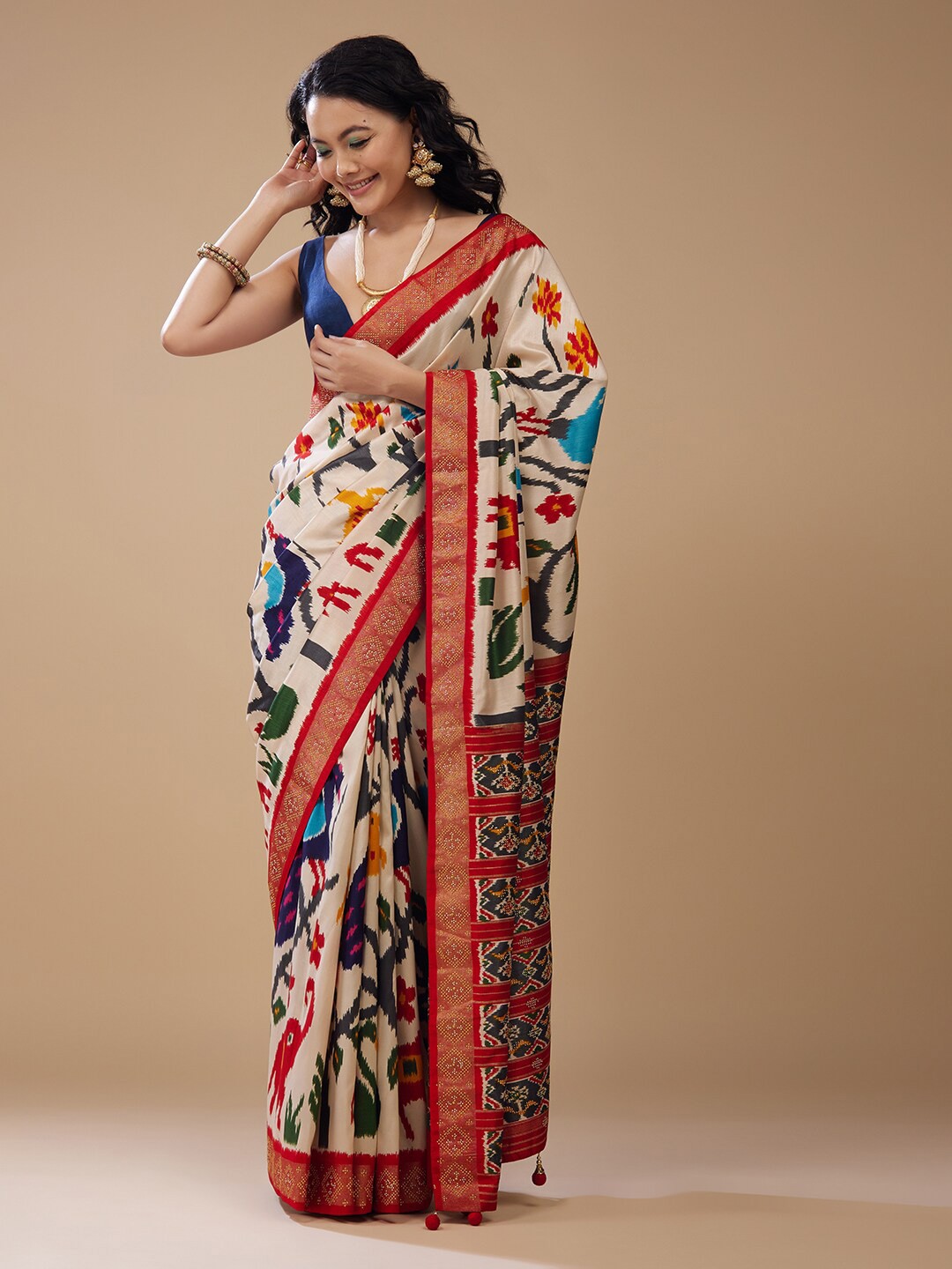 

KALKI Fashion Ethnic Motifs Zari Satin Saree, Beige